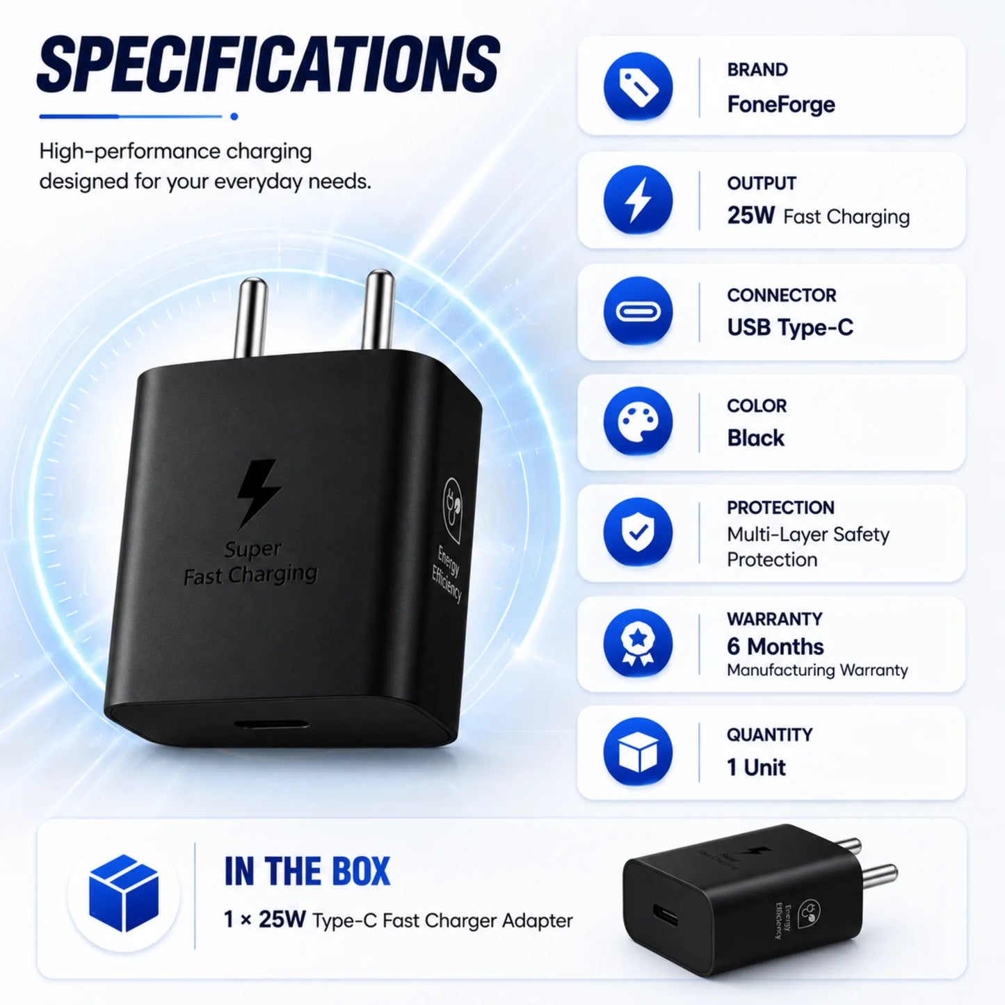 FoneForge 25W Type-C Fast Charger Adapter