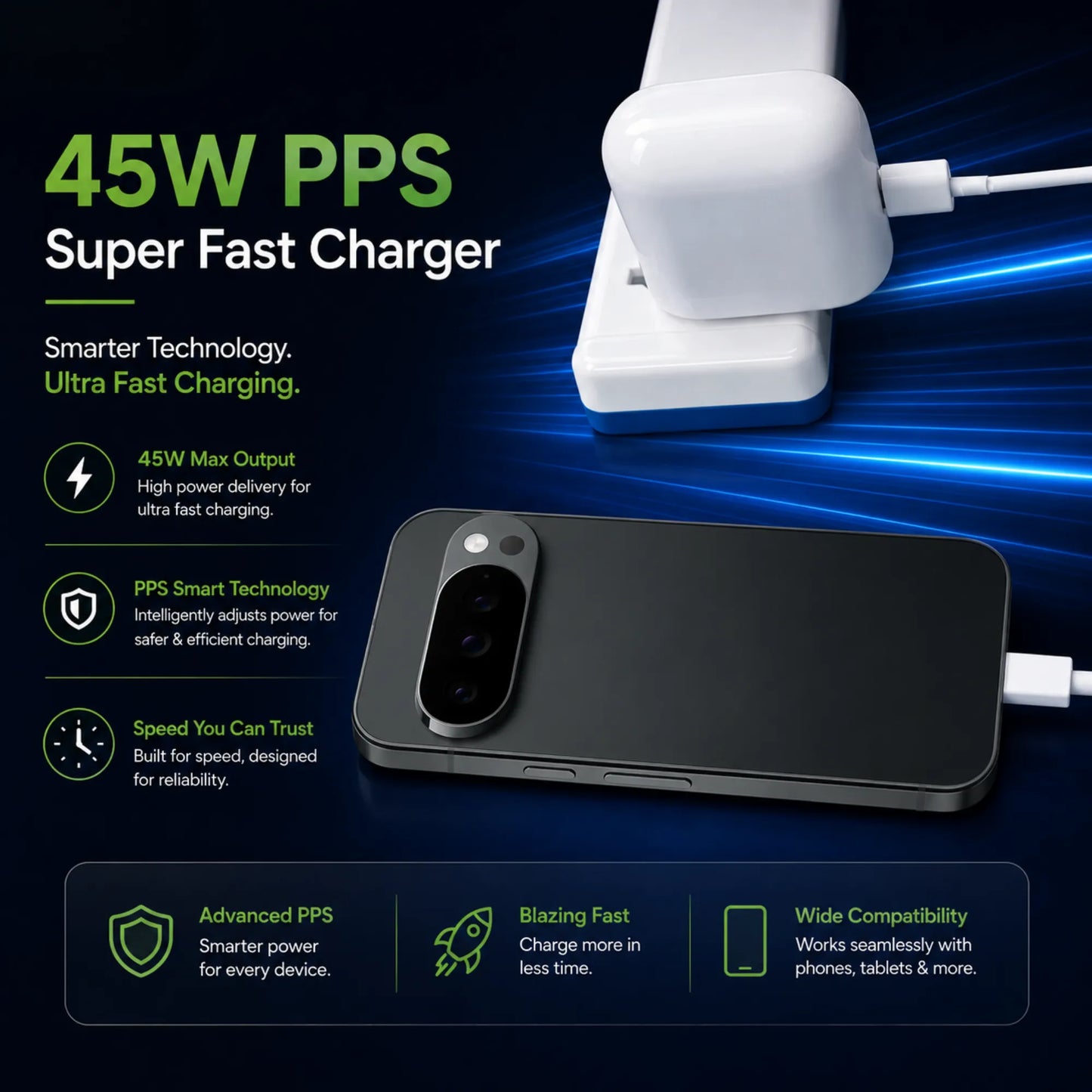 FoneForge 45W USB-C Fast Charger Adapter for Google Devices