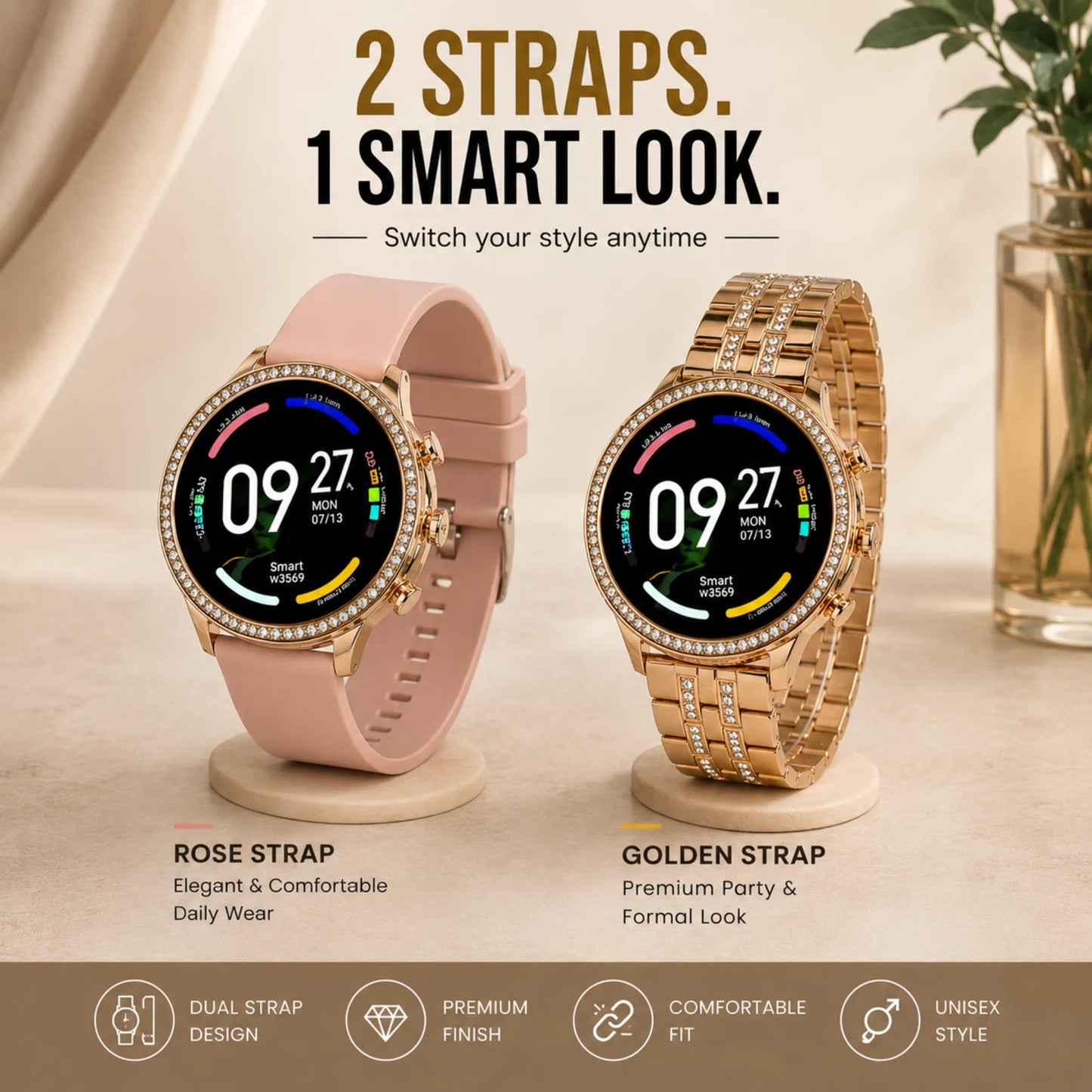 FoneForge Gen 9 Diamond Strap HD Display Smartwatch