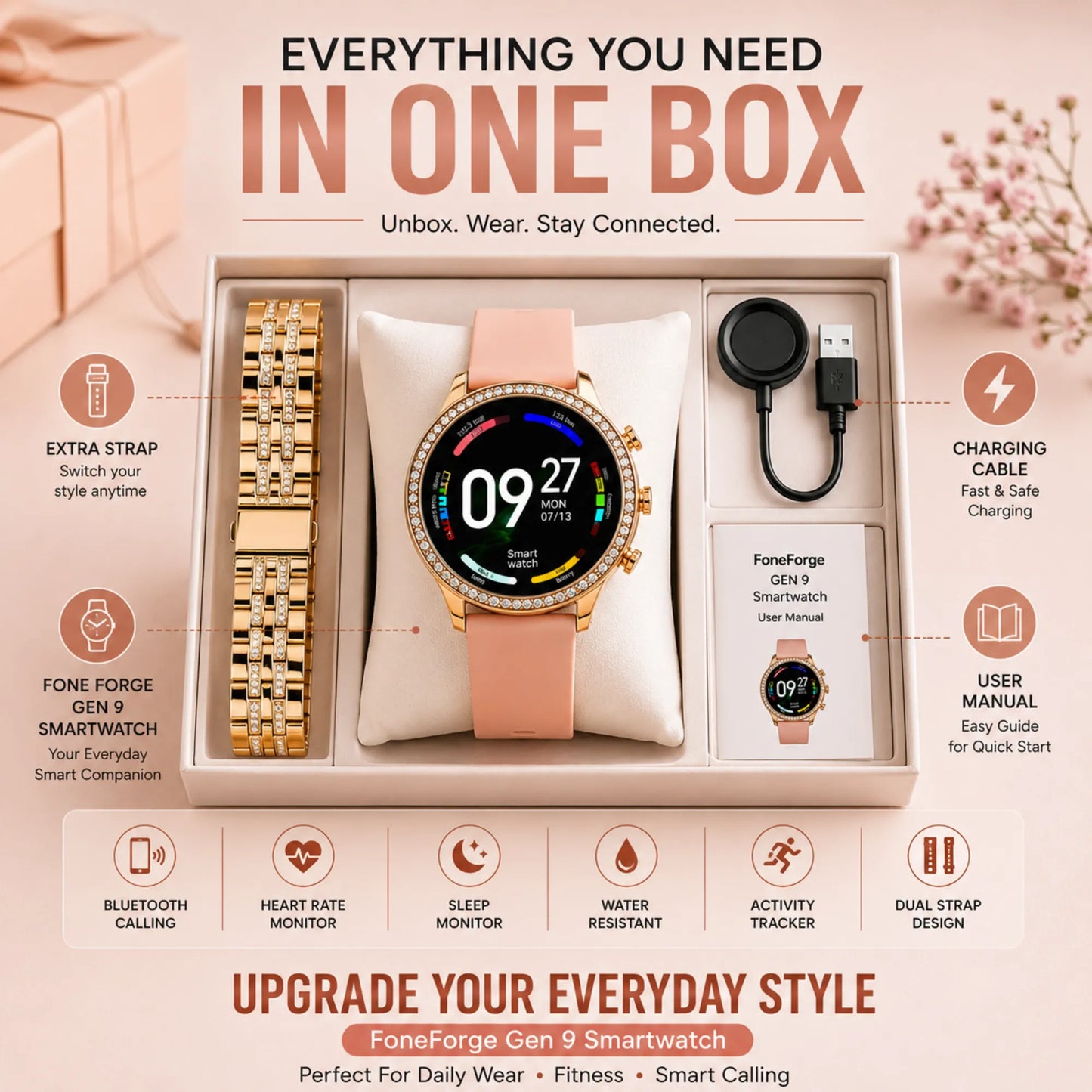 FoneForge Gen 9 Diamond Strap HD Display Smartwatch